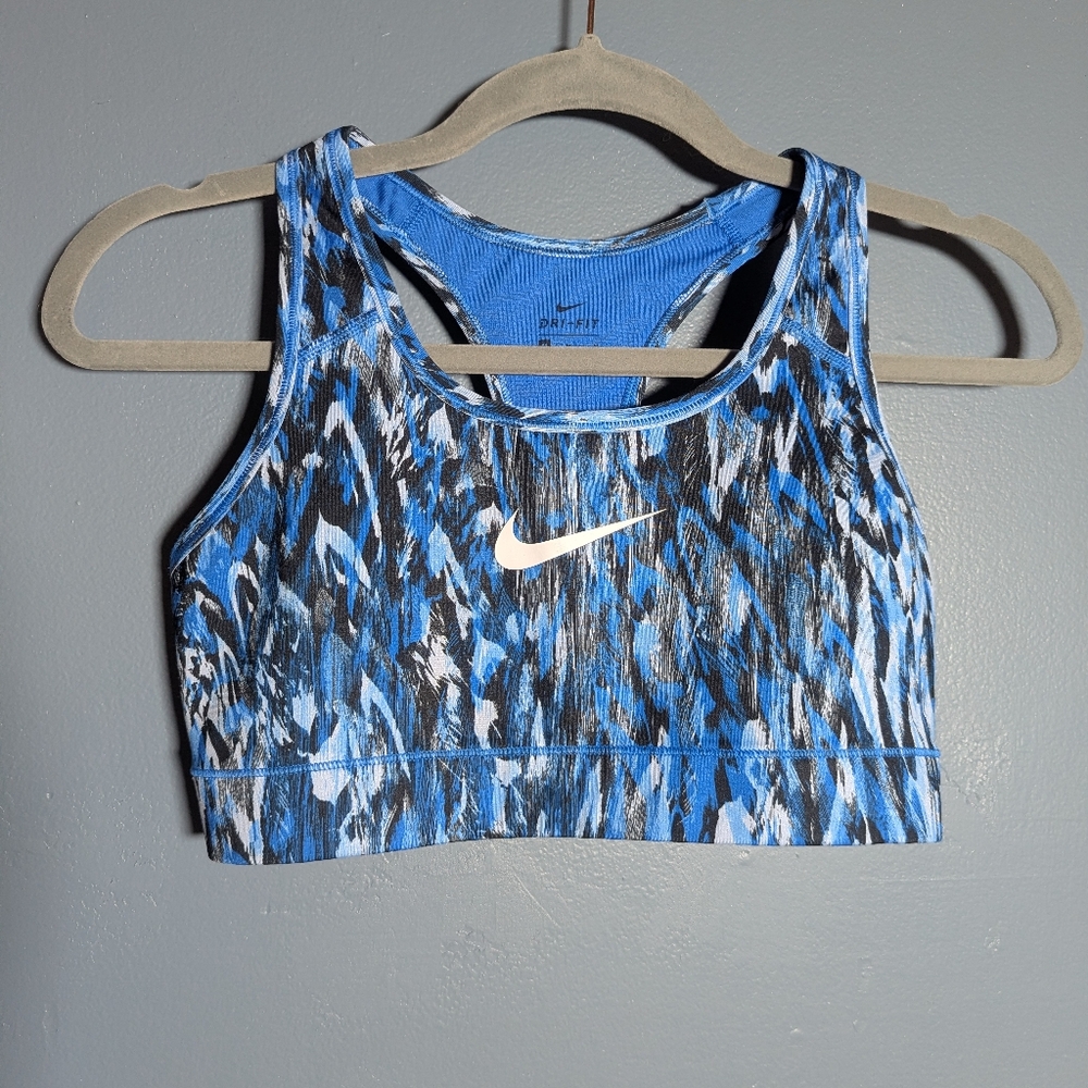 Nike Dri Fig Blue and Black Patterned Sports Bra Womens Size Medium